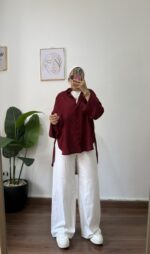 Burgundy linen shirt - Image 5
