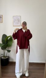 Burgundy linen shirt - Image 2